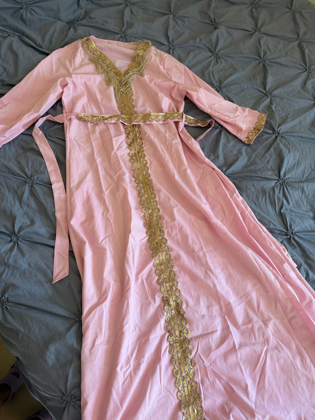 Roze kaftan met gouden details, Zo goed als nieuw, Roze, Onder de knie, Ophalen