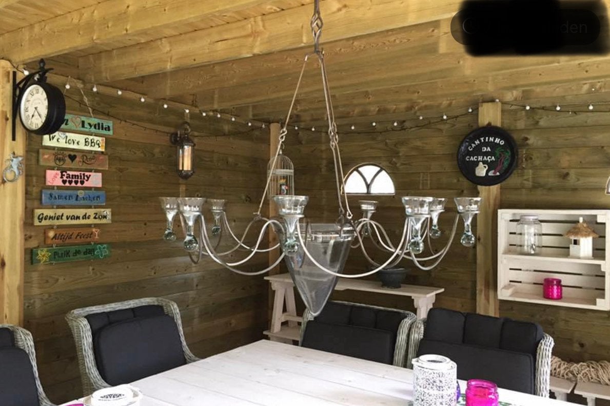 Sfeervolle lamp met 9 waxinelichtjehouders + grote kelk, Ophalen, Zo goed als nieuw, Metaal, Overige typen