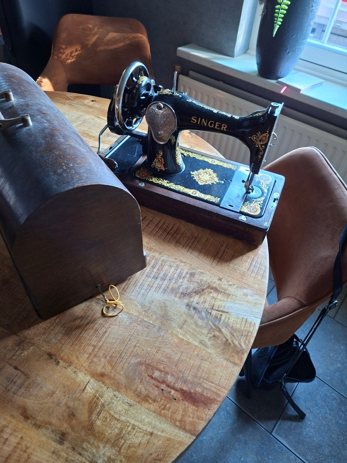 Antieke Singer Naaimachine met Houten Kap, Ophalen of Verzenden