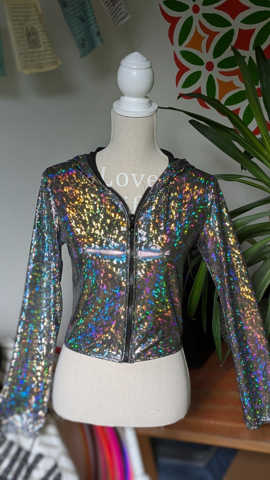 Goa psy rave holographic glitter pride zilver vest regenboog, Ophalen of Verzenden, Nieuw, Maat 36 (S), Overige kleuren