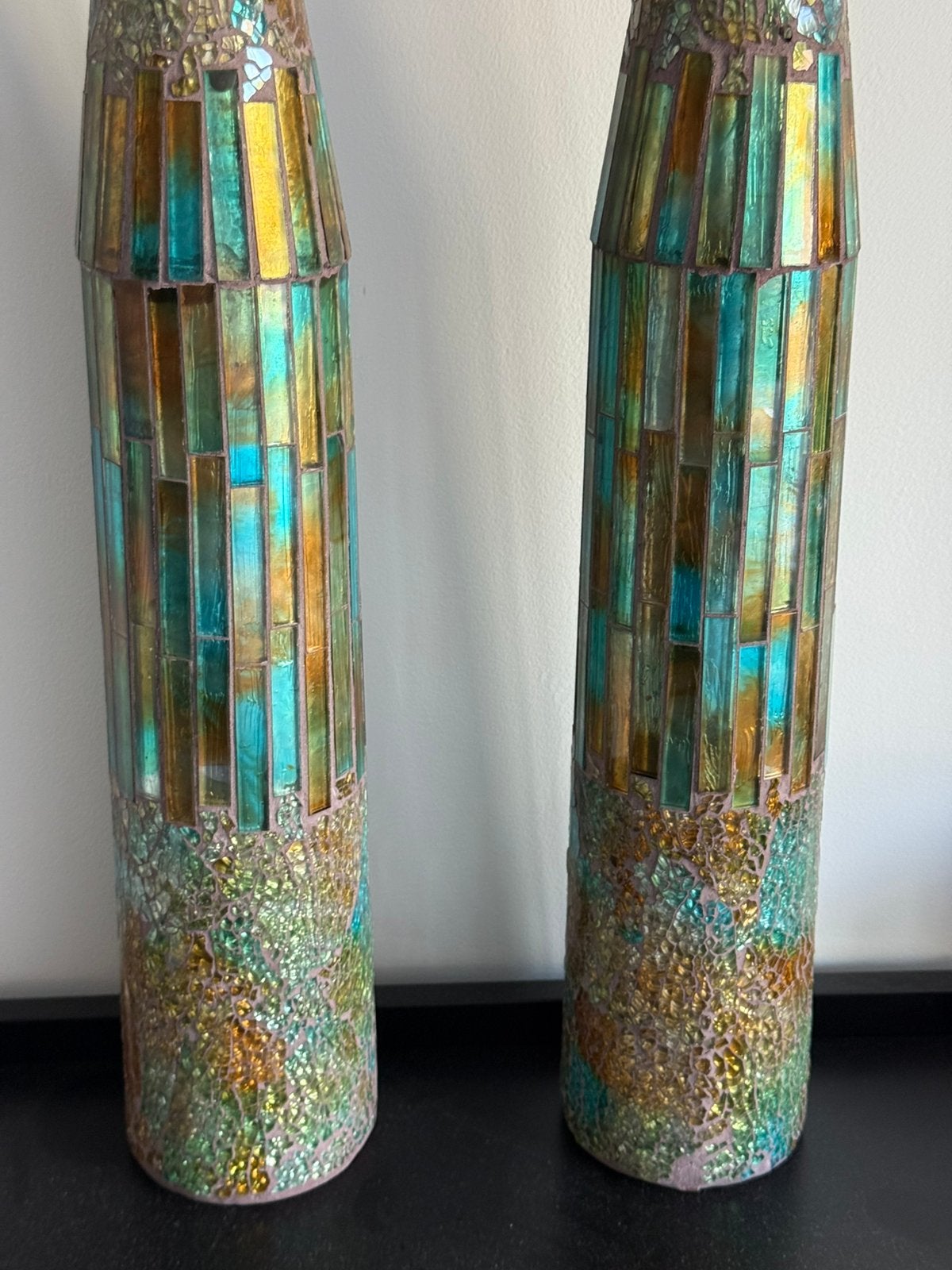 Twee grote mozaïek vazen blauw goud, Ophalen of Verzenden, Zo goed als nieuw, Blauw, Glas