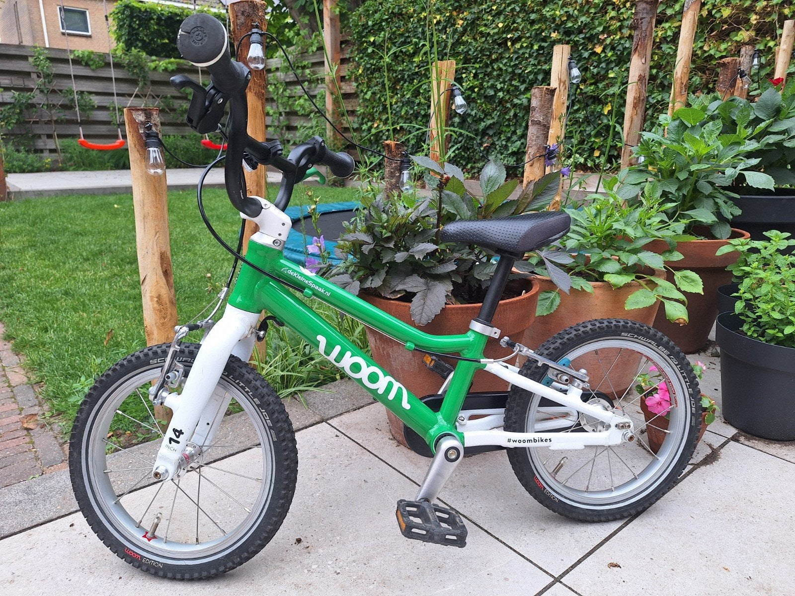 Woom 2 kinderfiets - Groen - 14 inch, Fietsen en Brommers, Fietsen | Kinderfietsjes, Ophalen, Gebruikt, Velgrem, Minder dan 16 inch