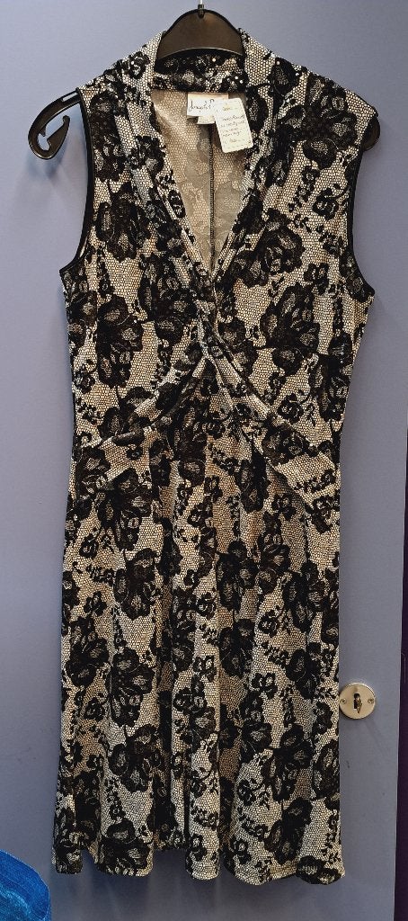 Joseph Ribkoff zwart wit gebloemde glitter jurk 40 nr 40469, ., Zwart, Joseph Ribkoff, Ophalen of Verzenden