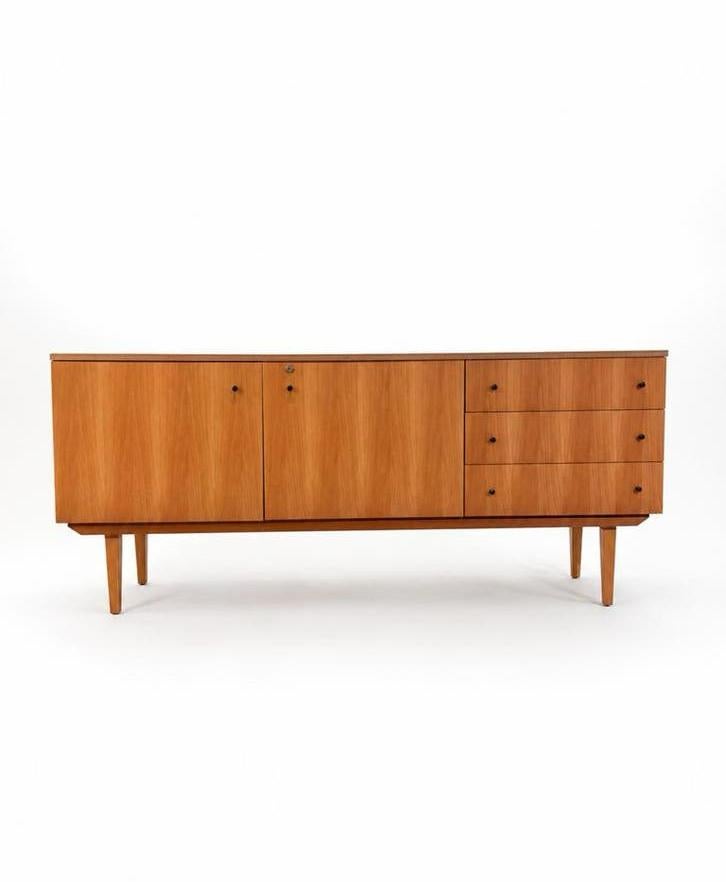 Vintage Midcentury Minimalistisch Teak Dressoir, Ophalen of Verzenden, Gebruikt, 25 tot 50 cm, 150 tot 200 cm