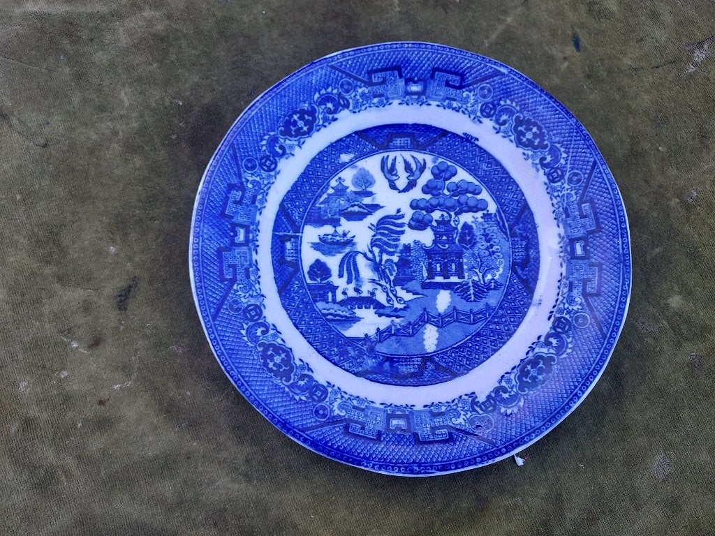 Antiek blauw wit wandbord, Sociëte Ceramique, Willow., Antiek en Kunst, Antiek | Wandborden en Tegels, Verzenden