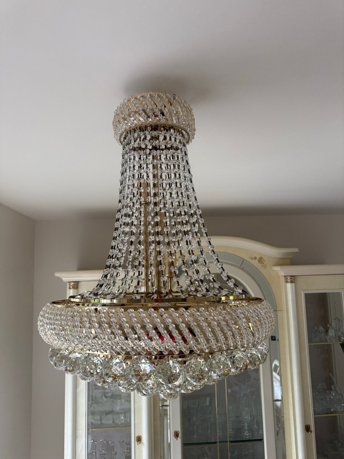 Luxe Kristallen Kroonluchter 2x - Goudkleurig, Ophalen of Verzenden, Zo goed als nieuw, Glas, Overige fittingen