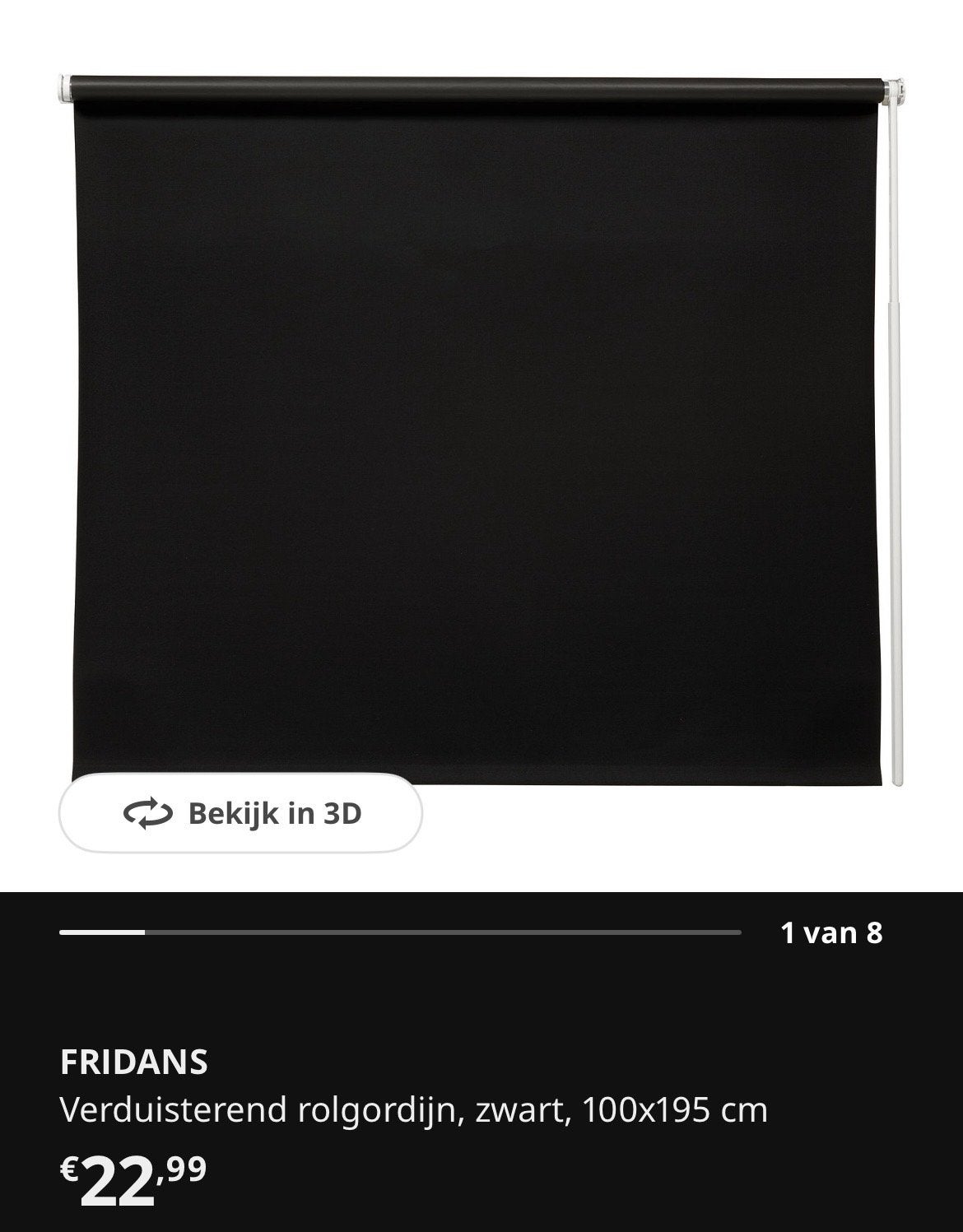 Fridans verduisterend rolgordijn 100x195 cm, Ophalen, Verduisterend, Zwart, Zo goed als nieuw