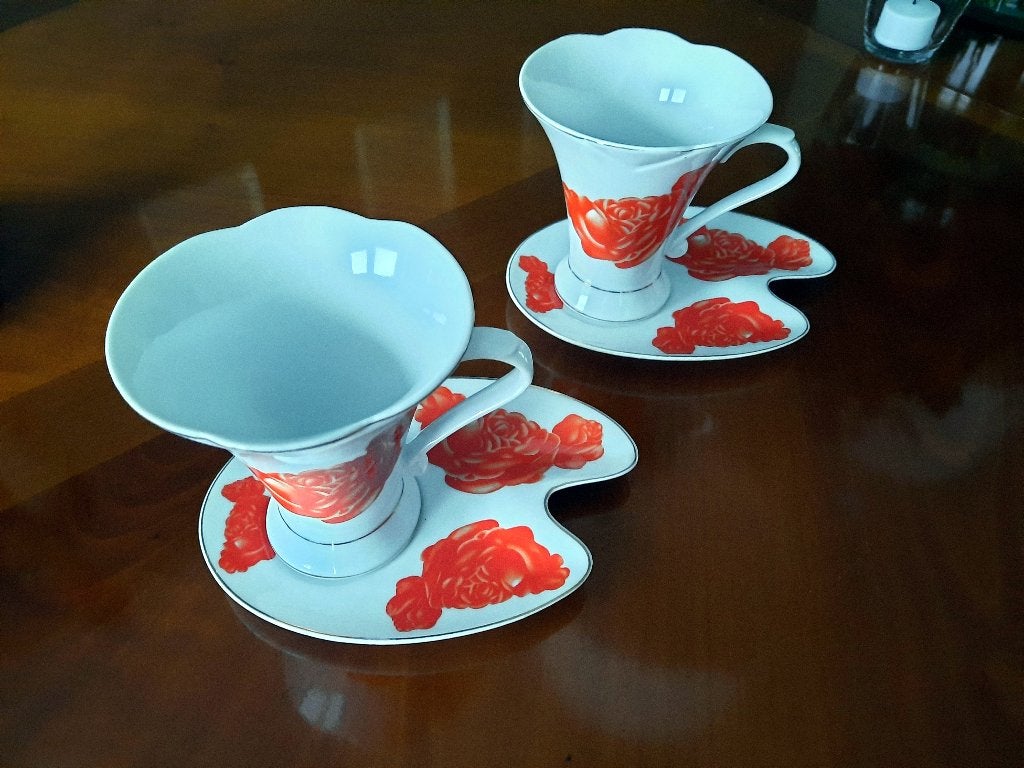 Superleuke kop en schotel, set van twee, Huis en Inrichting, Gebruikt, Overige merken, Vintage, Ophalen of Verzenden