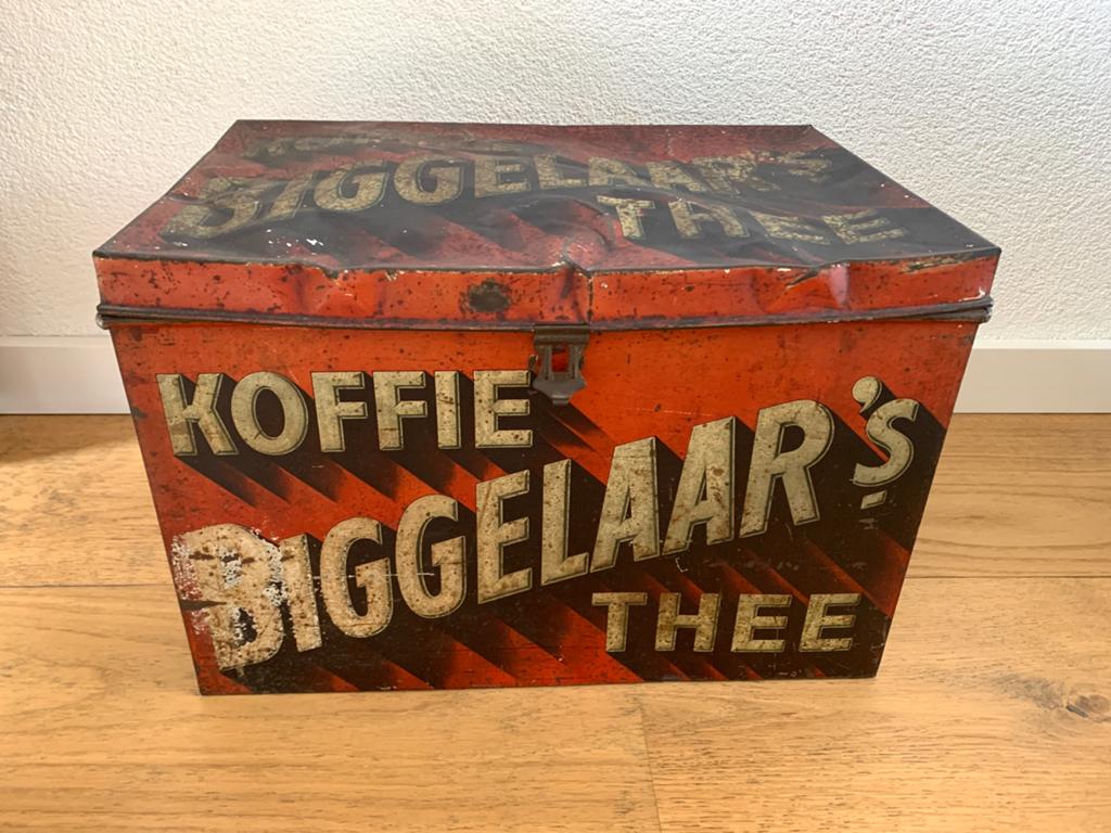 Winkelblik Biggelaar's koffie en thee van rond 1930, Verzamelen, Blikken, Ophalen of Verzenden, Gebruikt, Koffie, Overige merken