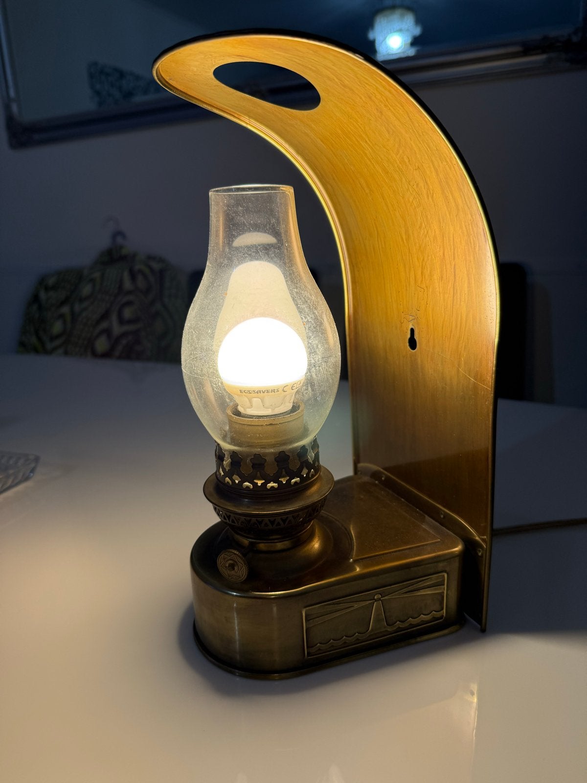 Vintage messing olielamp stijl wandlamp met vuurtoren, Ophalen of Verzenden