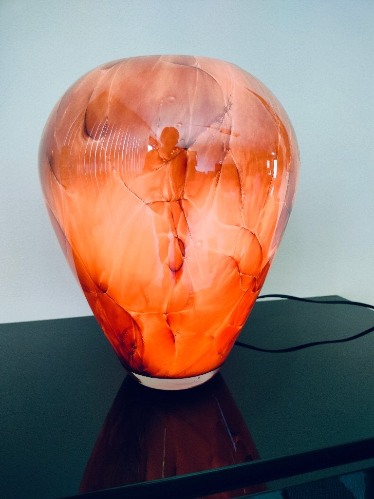 Murano Tafellamp Design Amber Gemarmerd 1990, Ophalen of Verzenden, Glas, Design