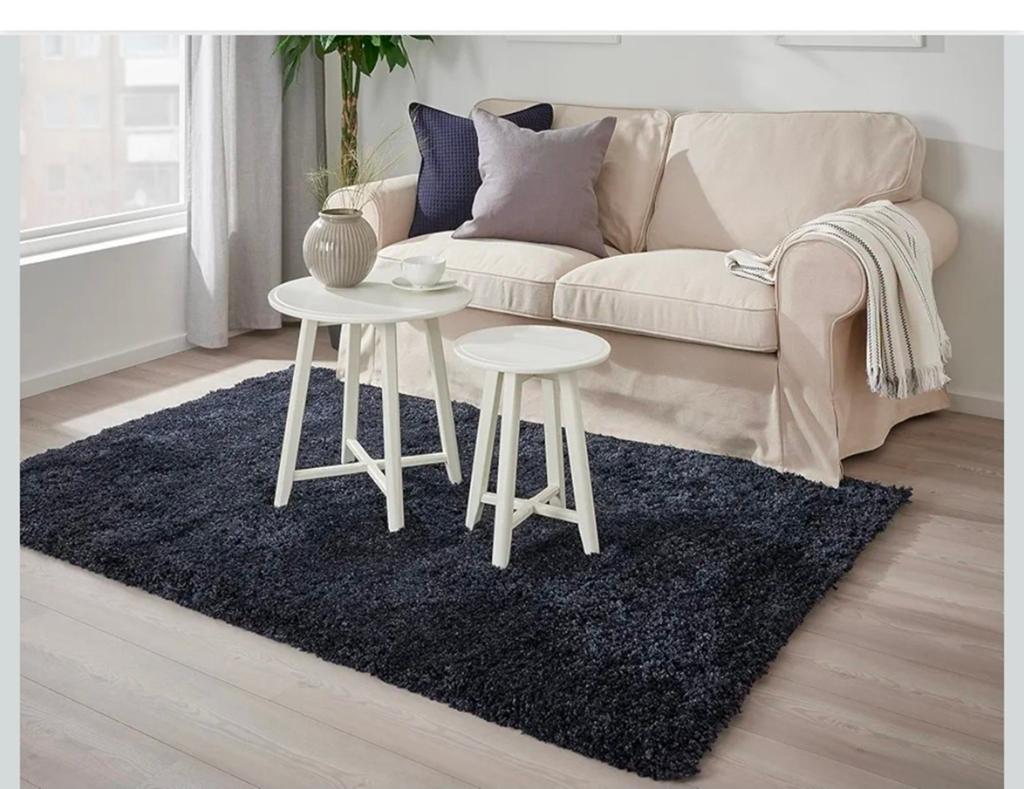 Donkerblauw vloerkleed, hoogpolig, 80x150 cm, Ophalen, 100 tot 150 cm, Blauw, 50 tot 100 cm
