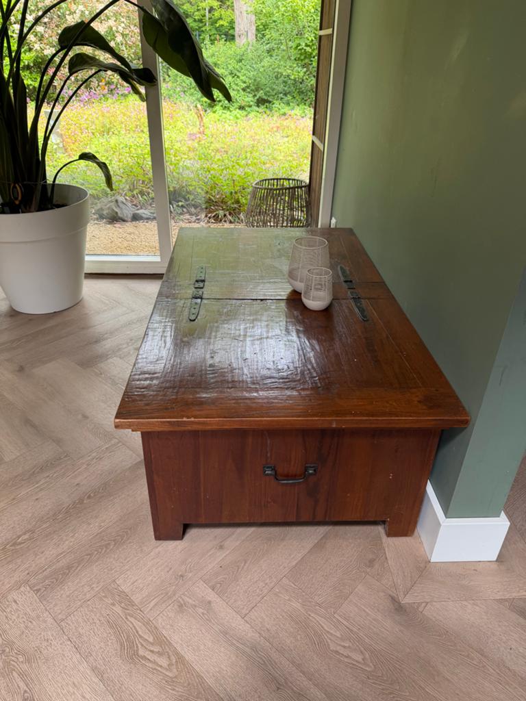 Vintage Teakhouten Kist/Salontafel - Opbergruimte, Huis en Inrichting, Woonaccessoires | Kisten, Ophalen, Gebruikt, 100 tot 150 cm