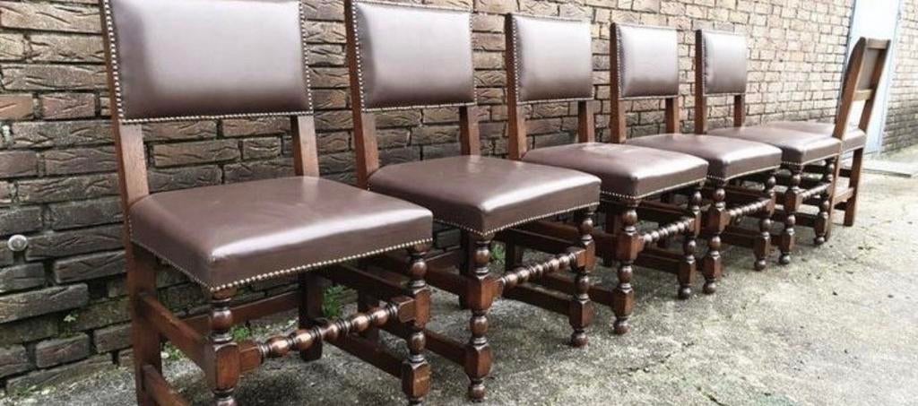 6 RAC Royal antiek eetkamer stoelen leder, Ophalen