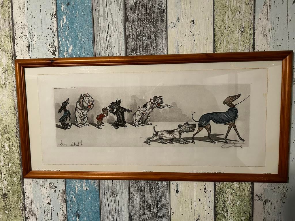 Antieke handgekleurde litho: Hondenparade 'Leur Intérêt', Antiek en Kunst, Ophalen, Handgekleurd, 1800 - 1899, Flora en Fauna