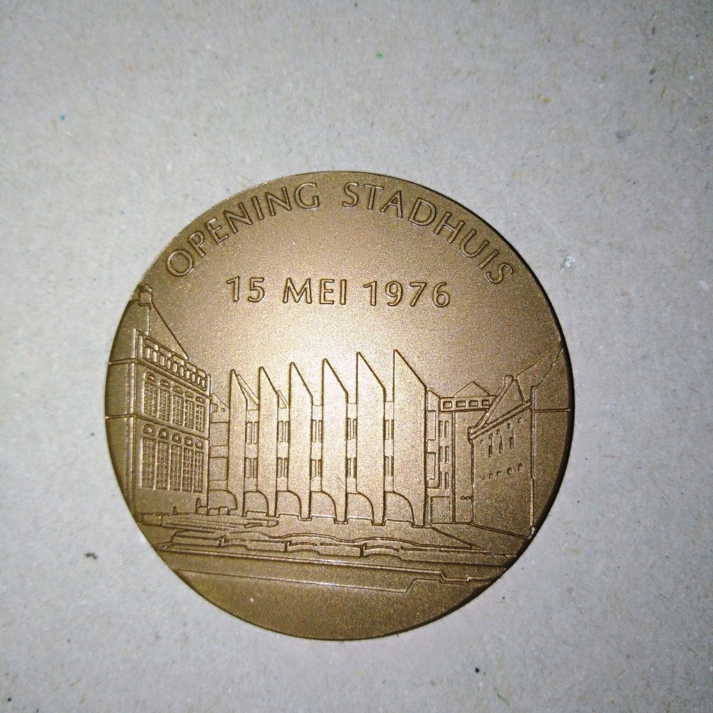 Penning opening stadhuis Zwolle 1976, Postzegels en Munten, Penningen en Medailles, Ophalen, Brons, Nederland