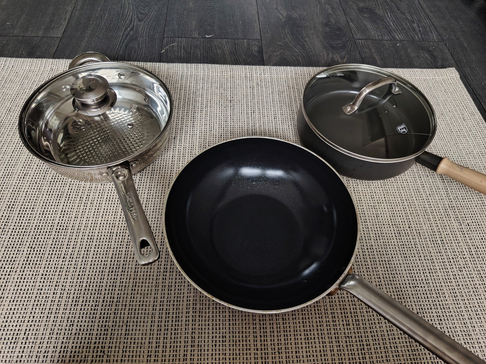 Pannenset (GreenPan, Swiss Pro) voor gasfornuis, Ophalen, Gebruikt, Rvs, Pannenset