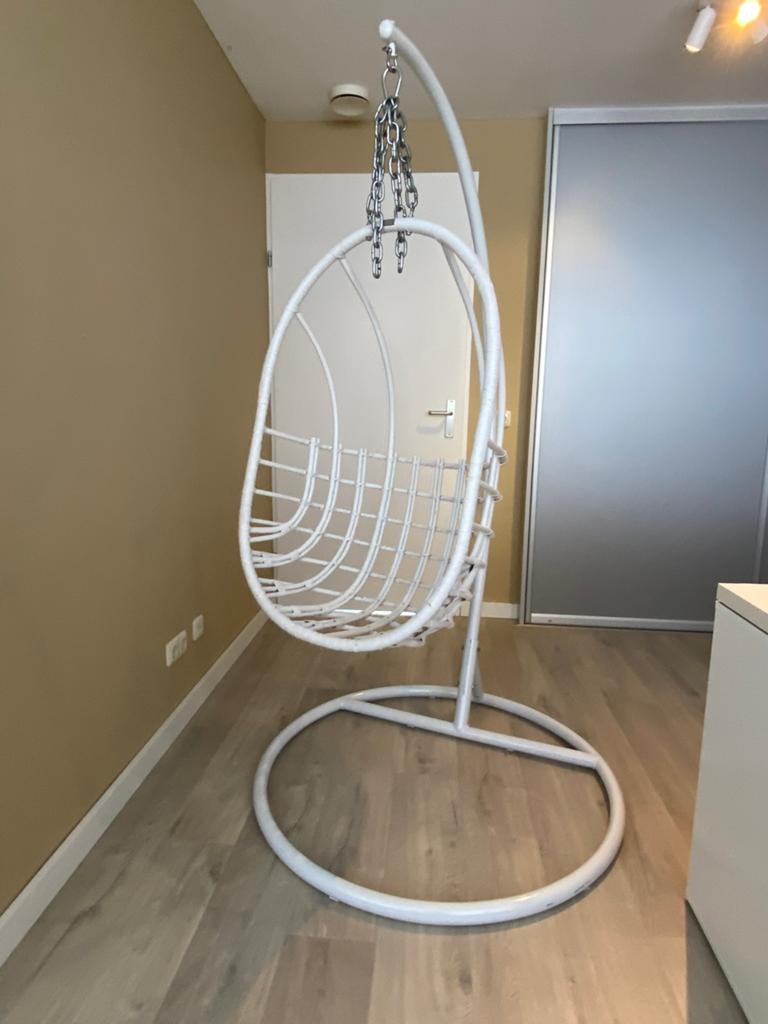Witte bamboe hangstoel (Sissyboy) met standaard, Ophalen, Gebruikt, Rotan