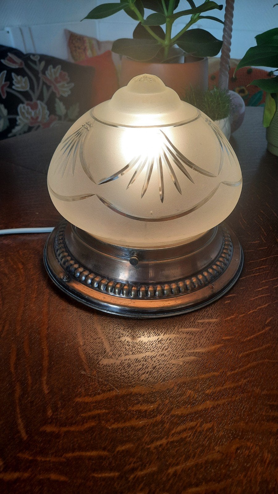 Art Deco plafondlamp geslepen glas,lees de beschrijving, Ophalen of Verzenden, Zo goed als nieuw, Glas, Plafondlamp