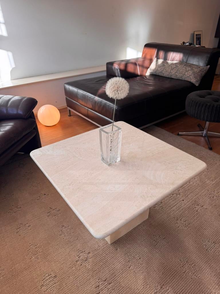 Travertin salontafel, Huis en Inrichting, Tafels | Salontafels, Ophalen, Overige materialen, 50 tot 100 cm, Vierkant