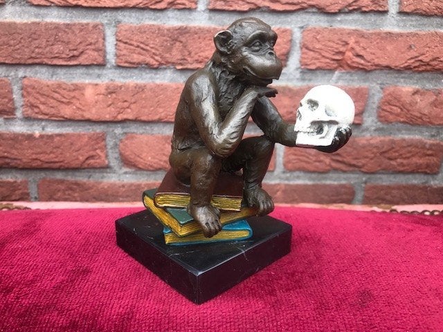 Weens brons: het filosoferende Darwin-aapje, Antiek en Kunst, Ophalen of Verzenden, Brons