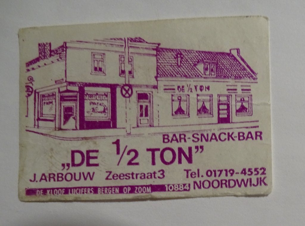 Bar Snackbar   DE 1/2  TON     Zeestraat    NOORDWIJK, Verzenden, Gebruikt, Luciferdoosjes of -merken