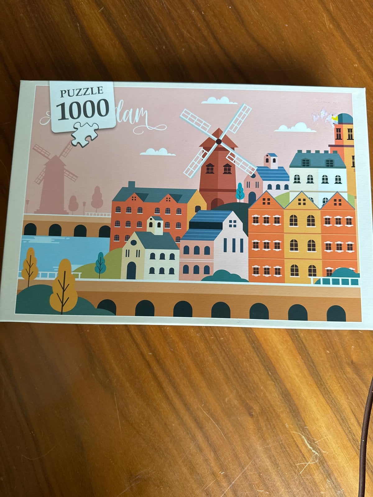 Puzzel 1000 stukjes - Hollandse huisjes en molens, Ophalen of Verzenden, 500 t/m 1500 stukjes, Gebruikt, Legpuzzel
