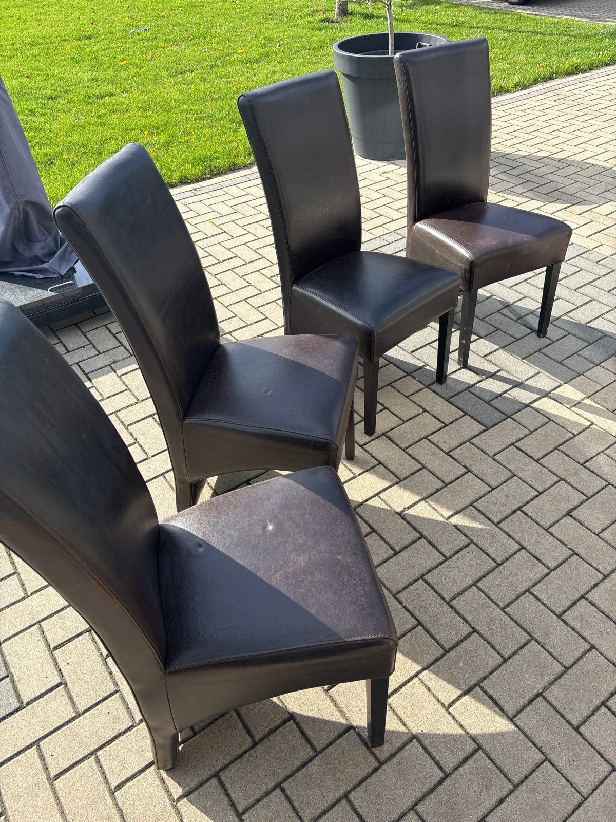 Leren eetkamerstoelen - 4 stuks gratis, Ophalen, Gebruikt, Bruin, Leer