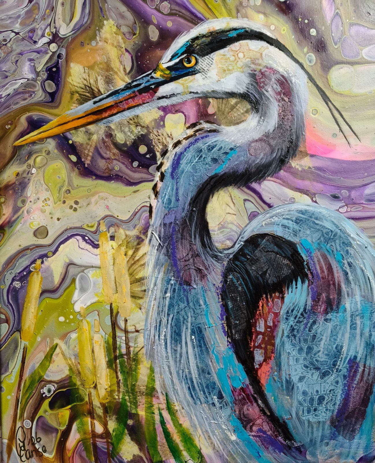 Schilderij Reiger, Ophalen of Verzenden