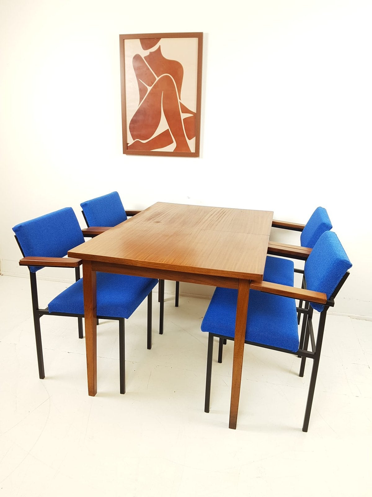 Vintage eettafel uitschuifbaar | tafel teak fineer, Ophalen of Verzenden, Zo goed als nieuw, Rechthoekig, 50 tot 100 cm