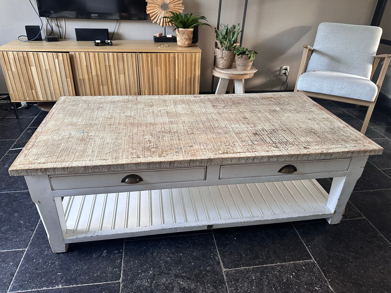 Rivera Maison Salon Tafel Landelijk Wit 140x70x45, Ophalen, Gebruikt, 100 tot 150 cm, 50 tot 100 cm