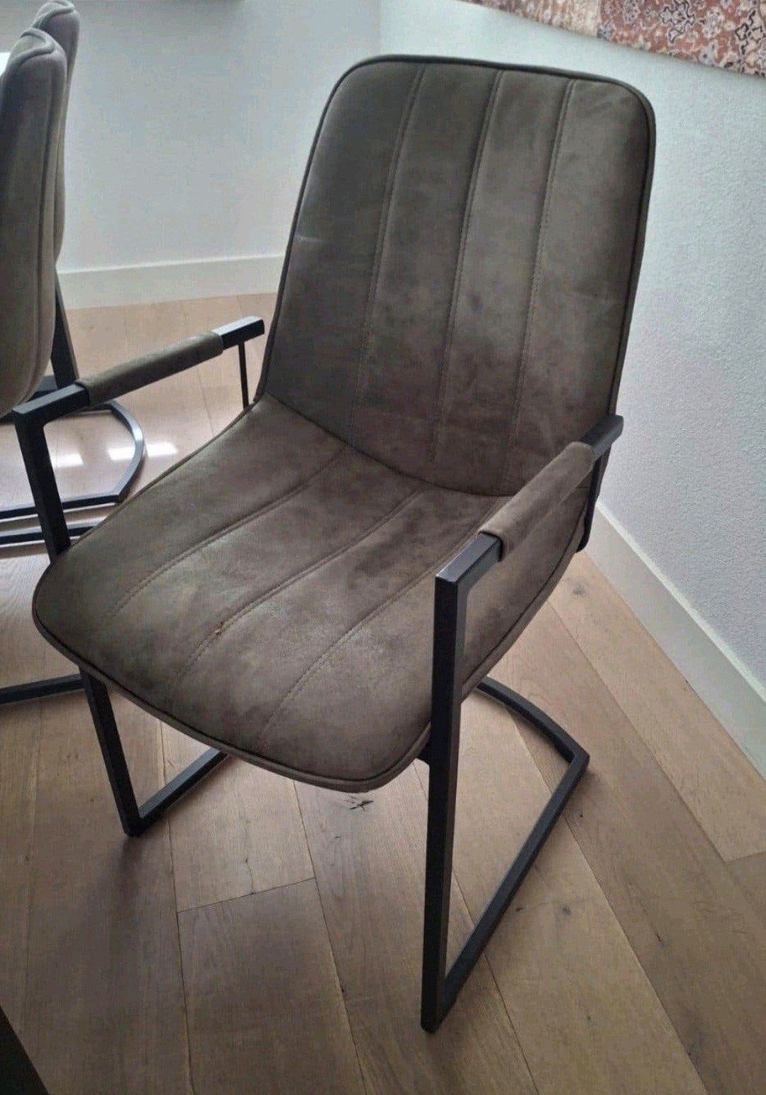 6x Eetkamerstoelen Riv olijfgroen met armleuning, Ophalen, Gebruikt, Overige kleuren, Metaal