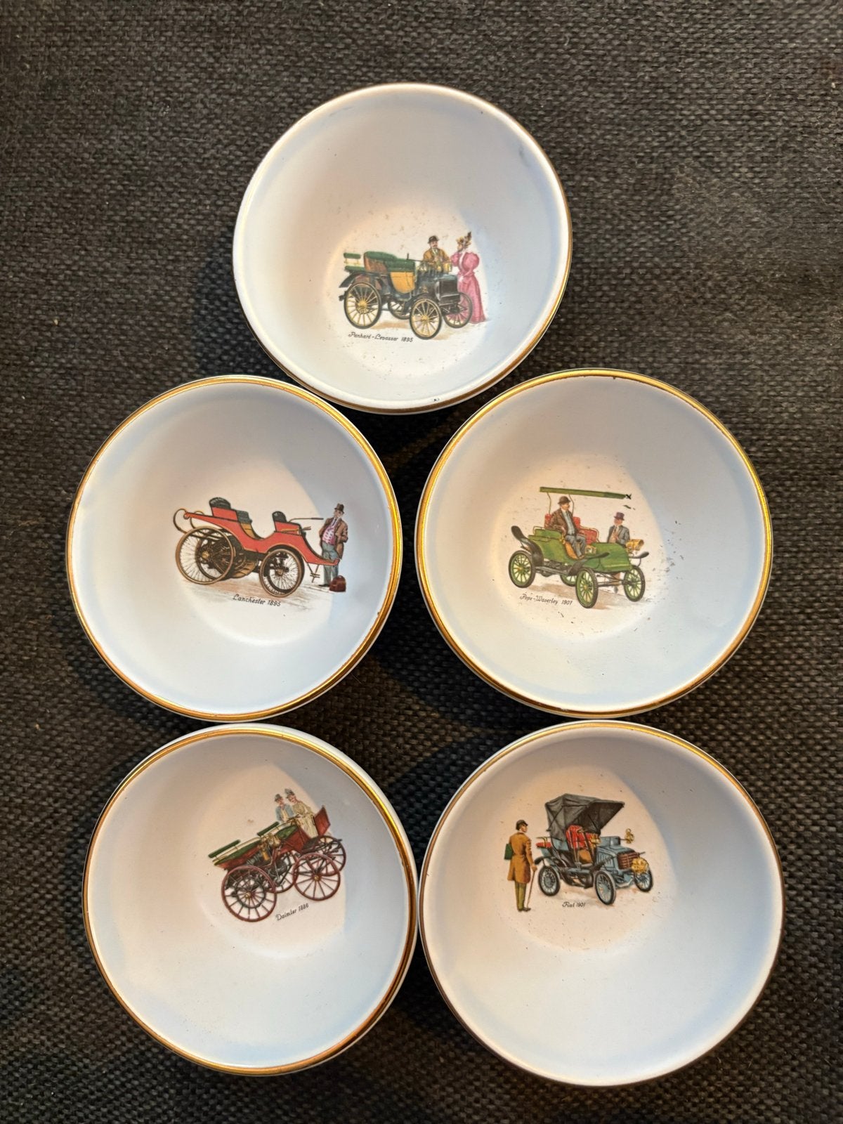 Vintage Flora Gouda Kommetjes met Oldtimer Illustraties, Ophalen of Verzenden