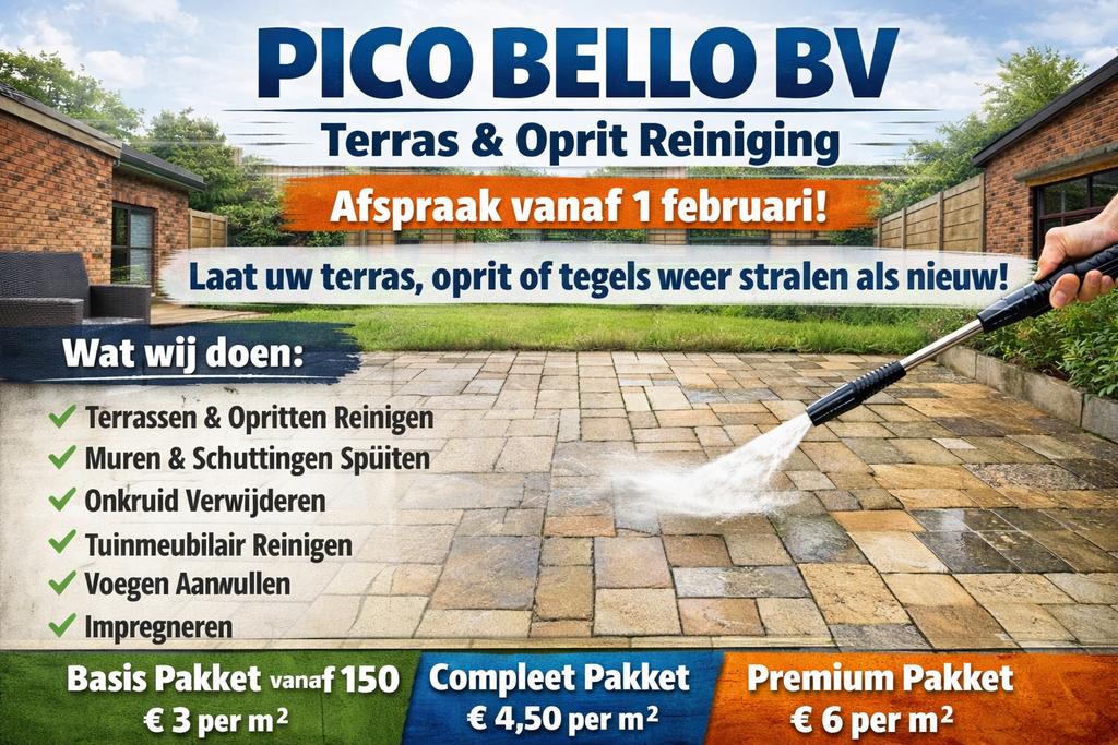 Terras & Oprit Reinigen Groningen | Vanaf €3/m² | Als nieuw!, Ophalen, Beton, Klinkers