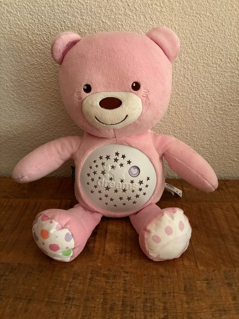 ZGAN Chicco first dreams baby bear - teddybeer knuffel roze., Ophalen of Verzenden, Zo goed als nieuw, Overige typen, Met licht