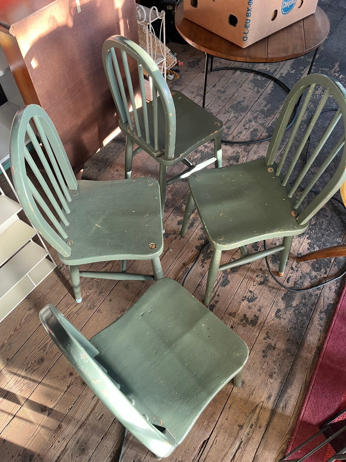 Vintage antieke oude kinderstoetjes kinder stoel groen, Ophalen