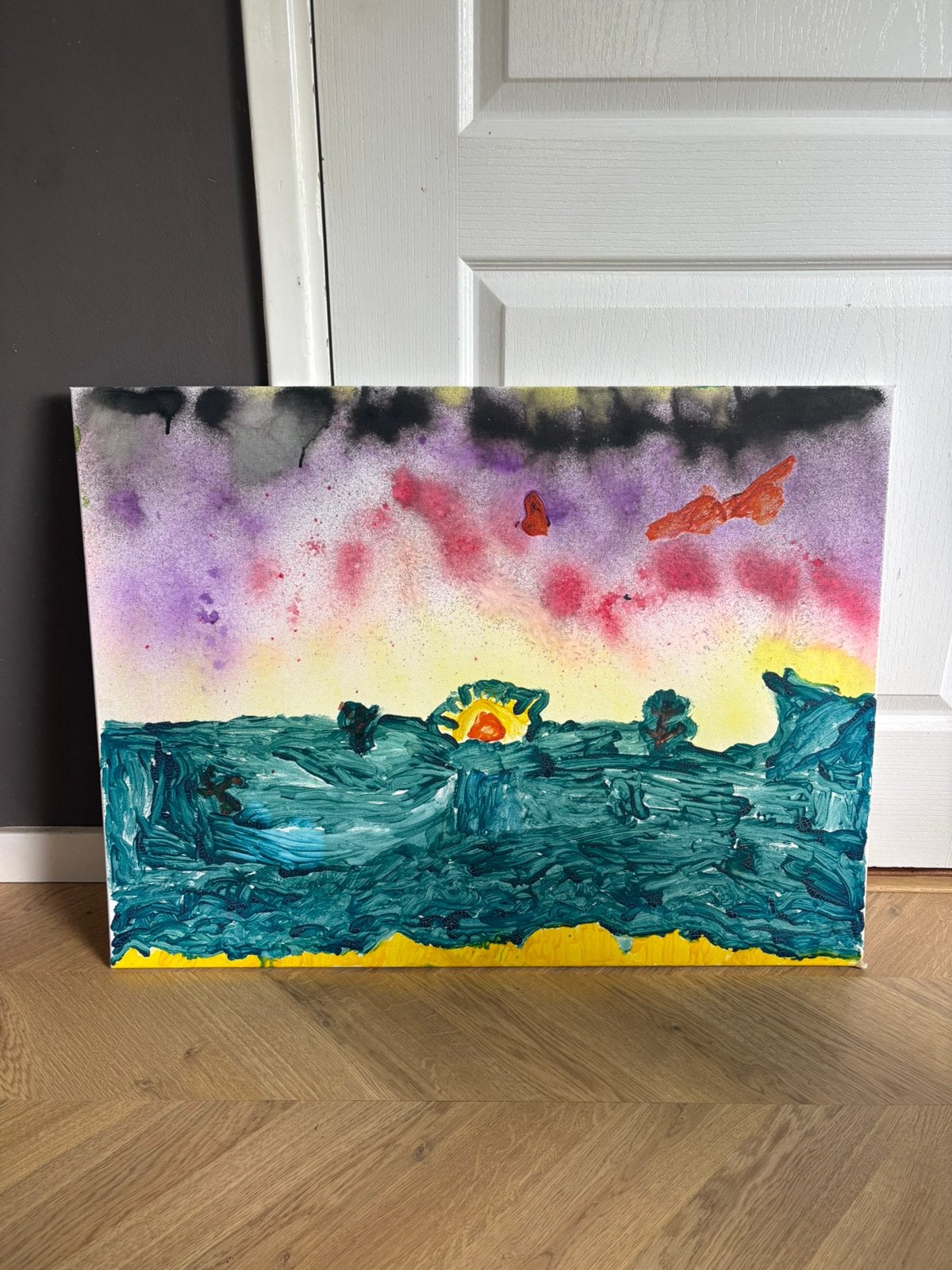 Origineel schilderij op canvas 80x60 cm kinderkunstwerk, Ophalen of Verzenden