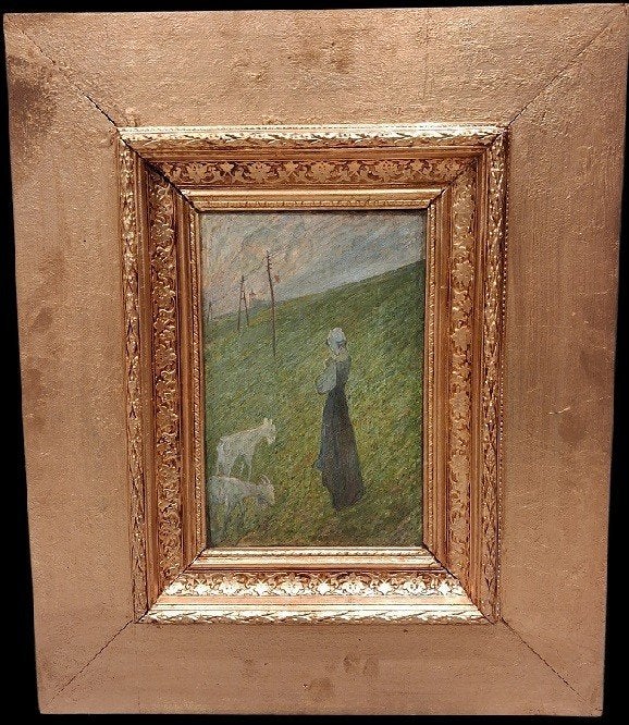 Alois de Laet "meisje met geitjes"., Antiek en Kunst, Kunst | Schilderijen | Klassiek, Ophalen of Verzenden, Ingelijst, Olieverf