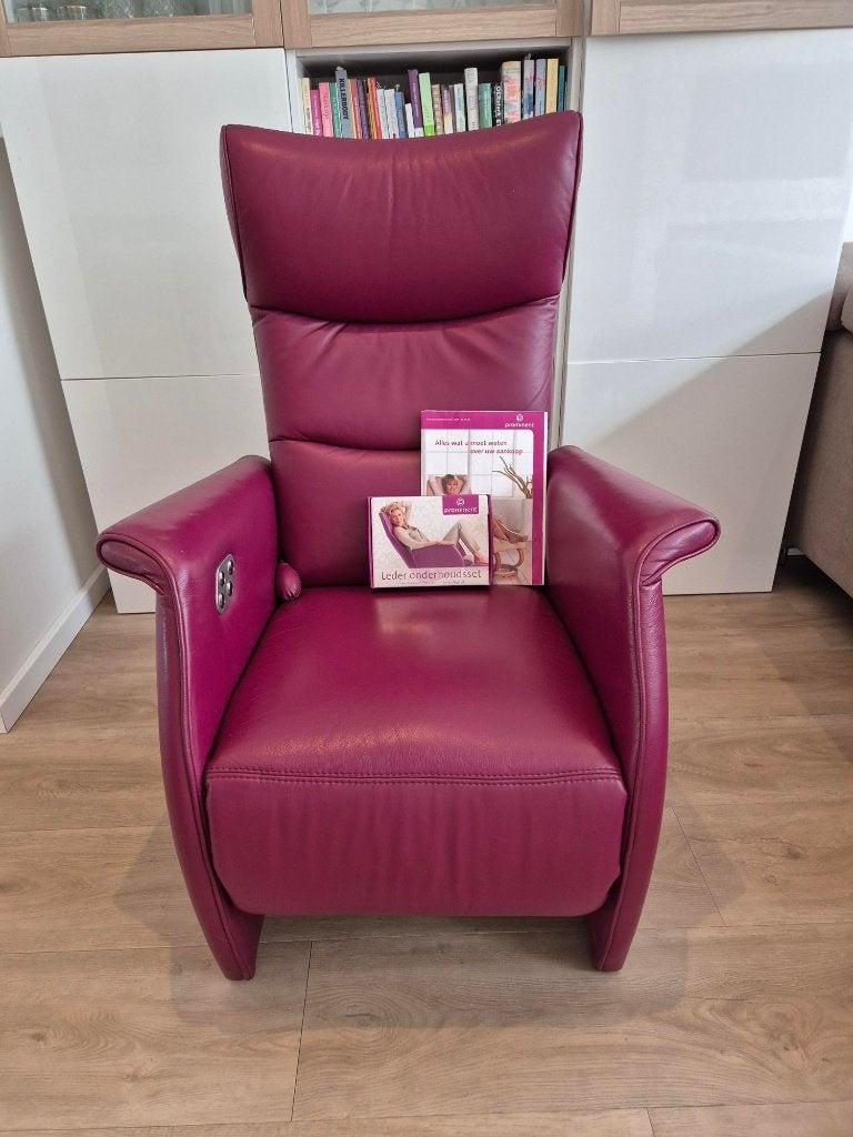 Prominent - Relax Fauteuil -Leer - Paars, Ophalen, Minder dan 75 cm, Leer, Zo goed als nieuw