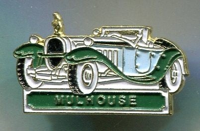 Mulhouse wit/groen op koper oldtimer auto PIN ( BLAD3_372), Ophalen of Verzenden, Zo goed als nieuw, Transport, Speldje of Pin