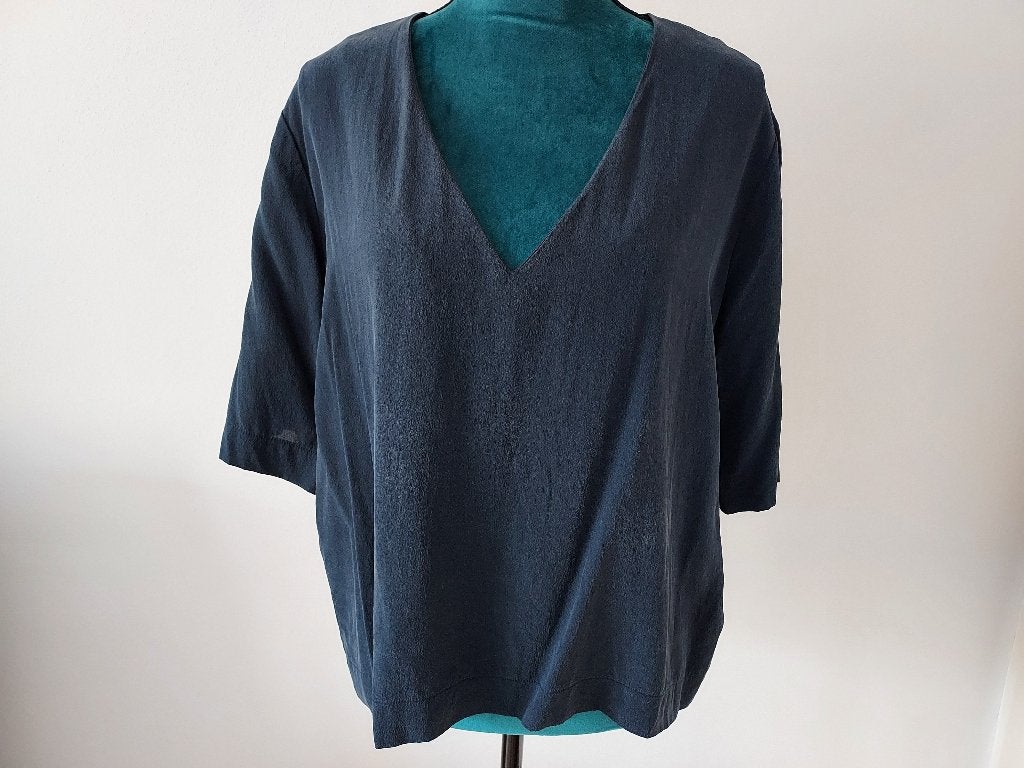 SAMSOE SAMSOE top zijde maat L donkerblauw, Maat 42/44 (L), Zo goed als nieuw, Korte mouw, Samsoe Samsoe