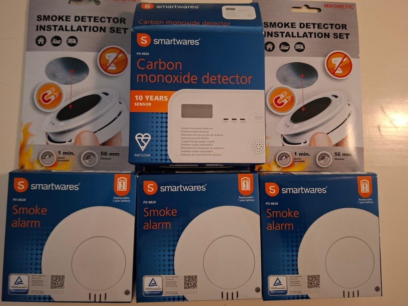 Smartwares Koolmonoxidemelder en 3 Rookmelders Set, Detector, Sensor of Melder, Nieuw, Ophalen of Verzenden, Rook