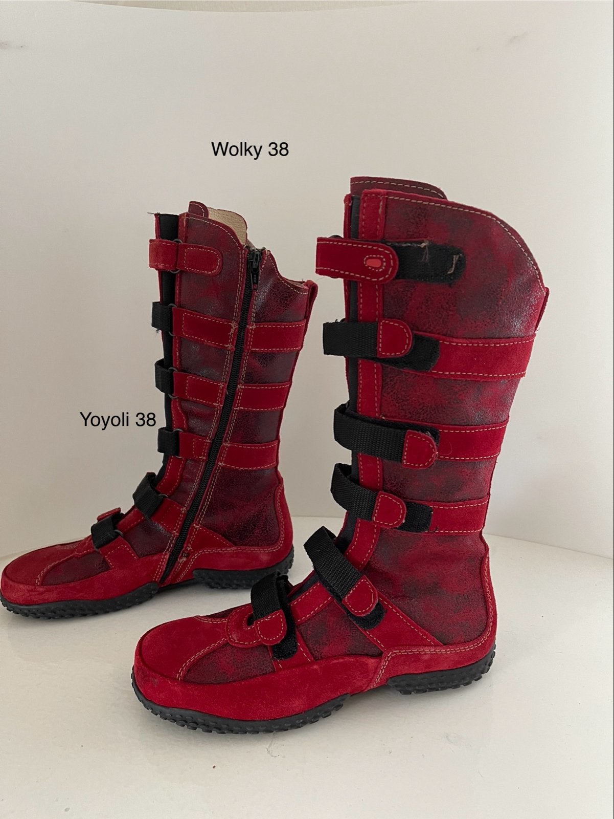 38W) Wolky comfortlaarzen rood leer maat 38 met klittenband, Hoge laarzen, Ophalen of Verzenden, Zo goed als nieuw, Rood