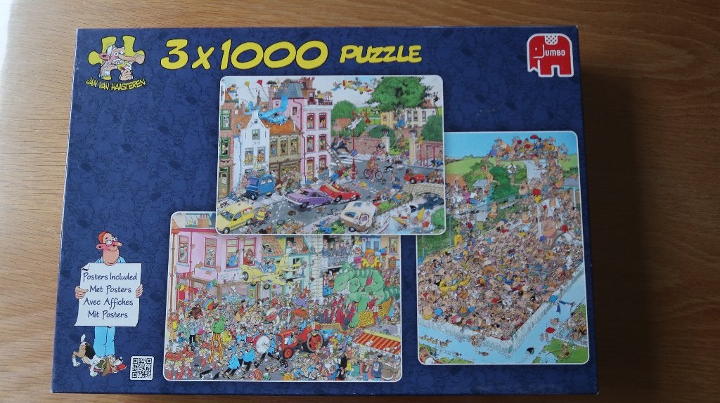Puzzel Jan van Haasteren 3x1000 stukjes, Hobby en Vrije tijd, Ophalen of Verzenden, Meer dan 1500 stukjes, Zo goed als nieuw, Legpuzzel