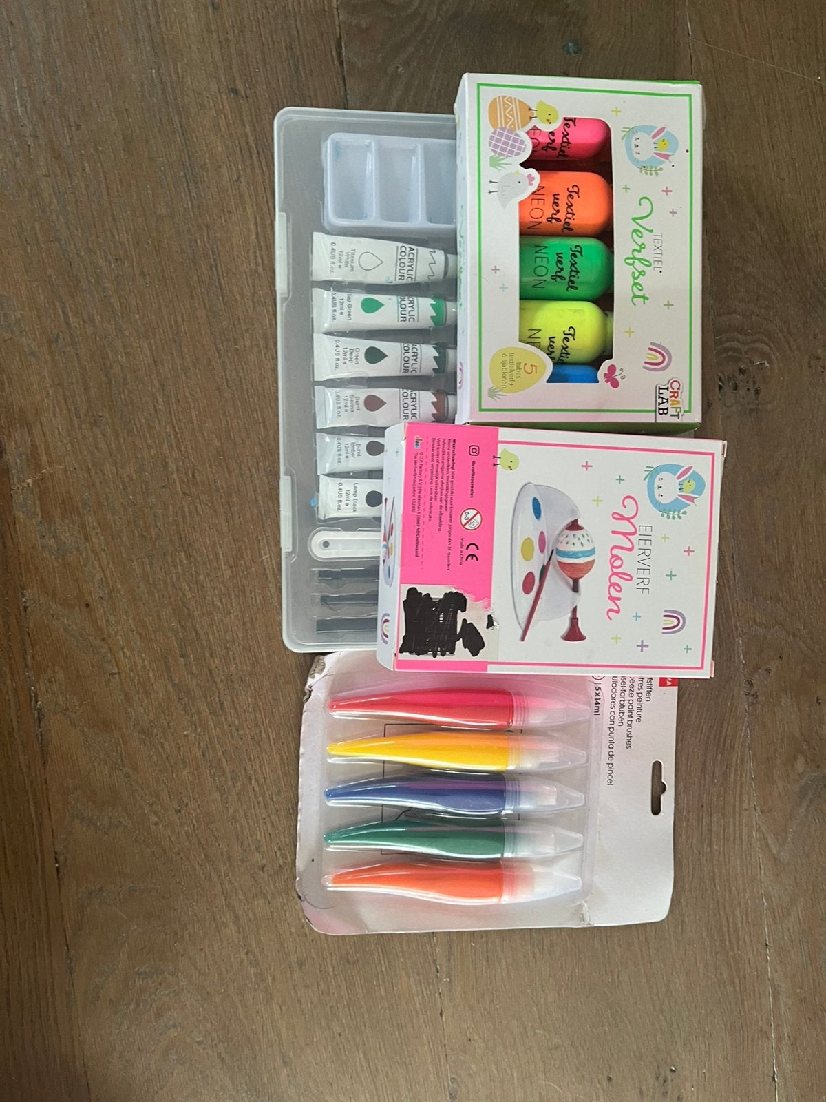 Diverse schilderspullen: acrylverf, stiften, eierverfset, Ophalen of Verzenden, Gebruikt, Acrylverf