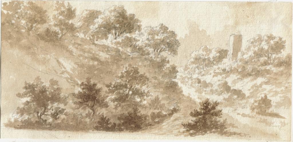 Jacobus Doyer inkttekening "Heuvellandchap met Kerkje", Ophalen