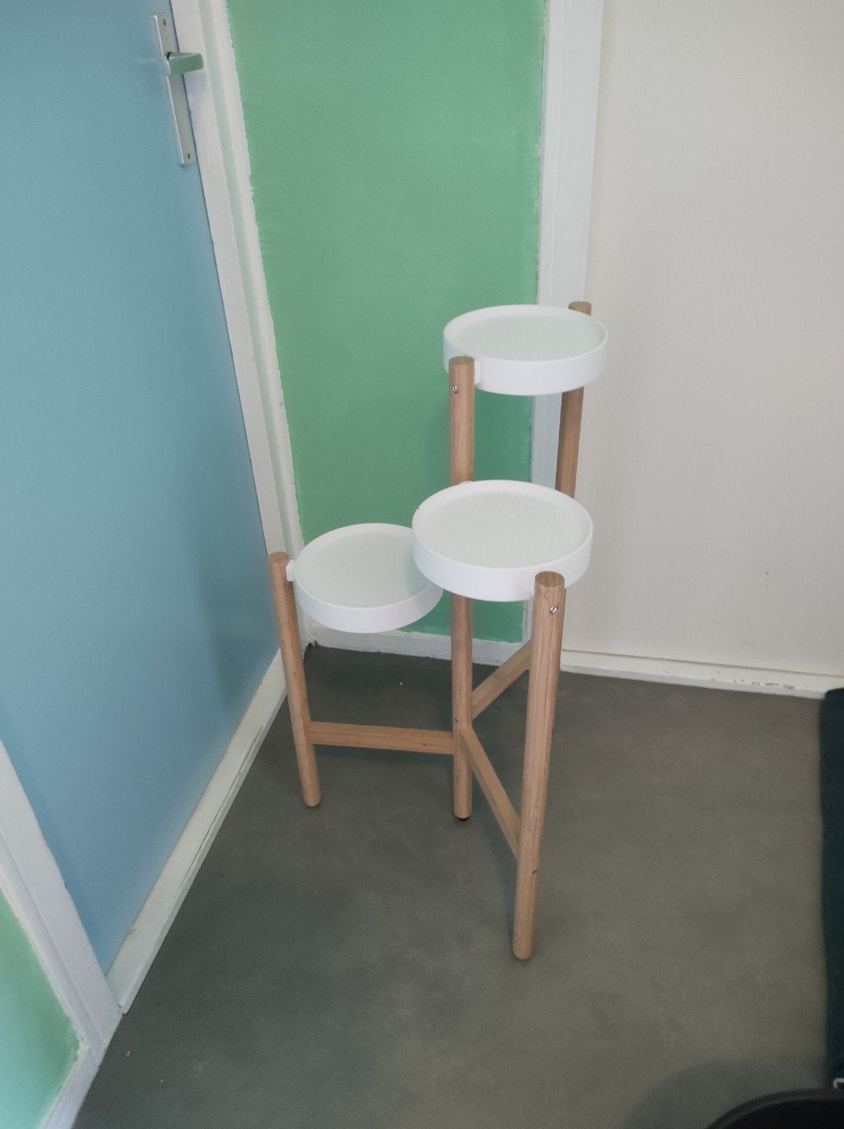 Plantenstandaard 78 cm hoog - Wit/Bamboe, Ophalen, Minder dan 55 cm, Modern, Scandinavisch, Rond