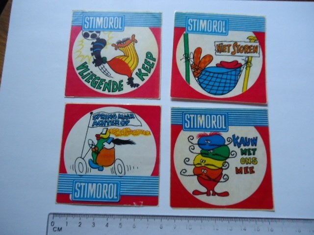 sticker oud STIMOROL Kauwgum fabriek strip pop art jaren 70, Verzenden, Zo goed als nieuw, Bedrijf of Vereniging