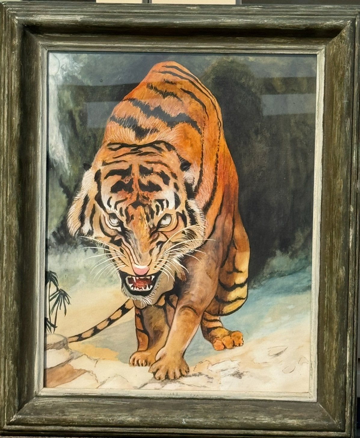 Schilderij tijger in groene lijst, Ophalen