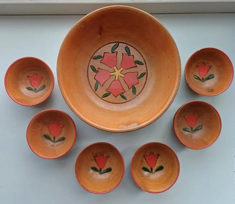 Amsterdamse school hout nijverheid pindaset (batik stijl), Ophalen of Verzenden